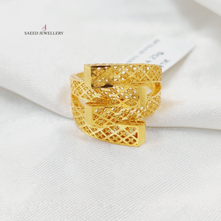 21K Gold Engraved Pyramid Ring by Saeed Jewelry - Image 2