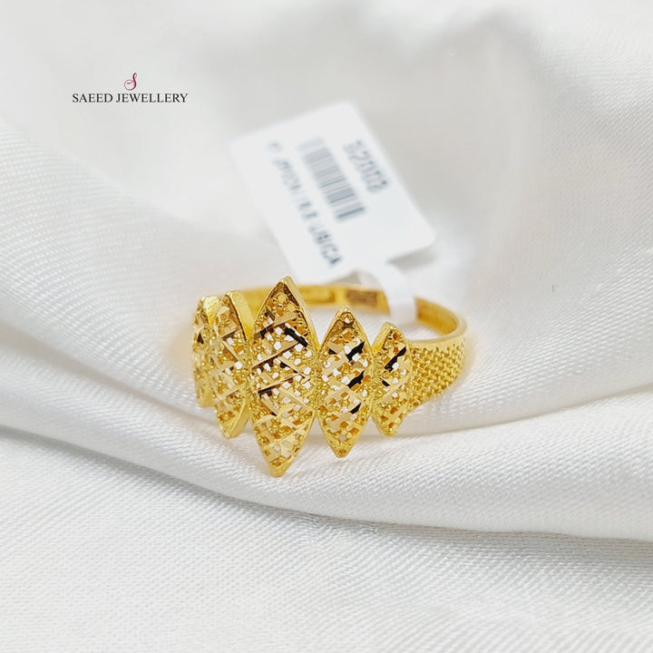 21K Gold Engraved Rhombus Ring by Saeed Jewelry - Image 2