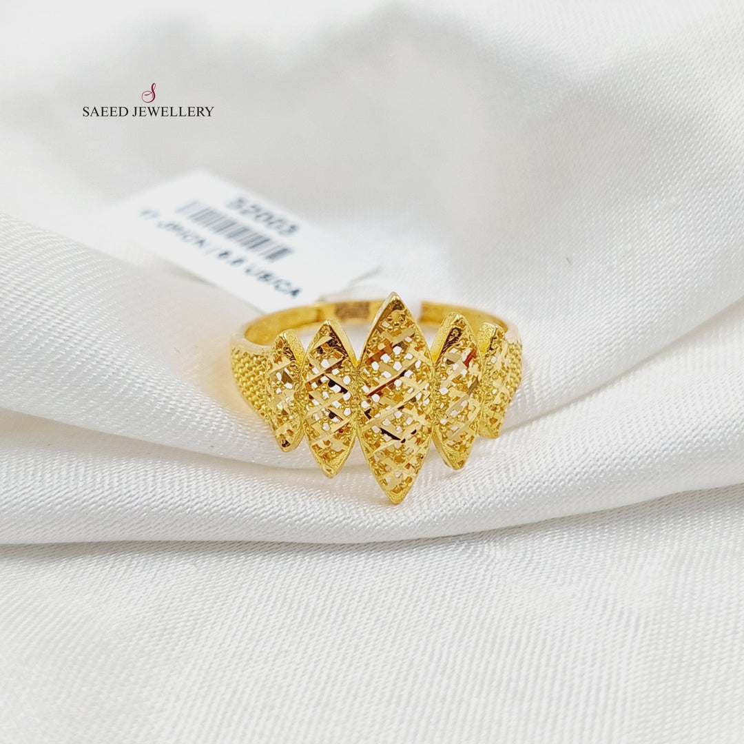 21K Gold Engraved Rhombus Ring by Saeed Jewelry - Image 4