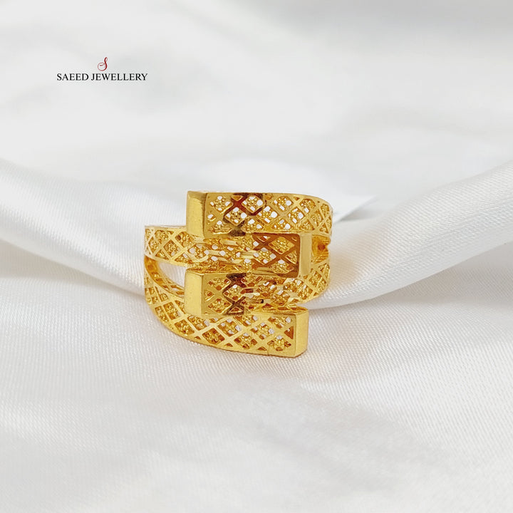 21K Gold Pyramid Engraved Ring by Saeed Jewelry - Image 3