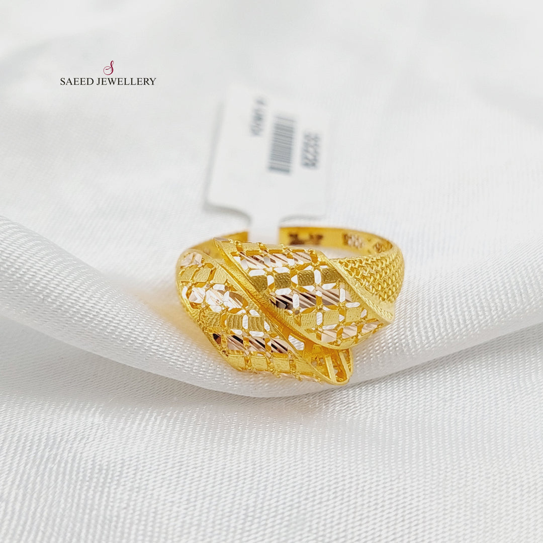 21K Gold Rose Engraved Ring by Saeed Jewelry - Image 4