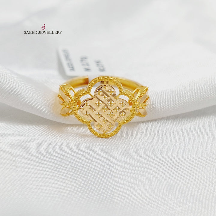 21K Gold Rose Engraved Ring by Saeed Jewelry - Image 4