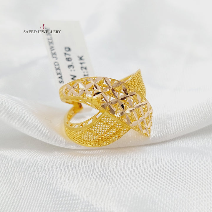 21K Gold X Style Engraved Ring by Saeed Jewelry - Image 4