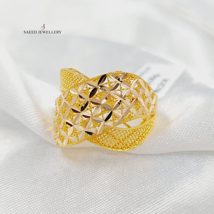 21K Gold X Style Engraved Ring by Saeed Jewelry - Image 4