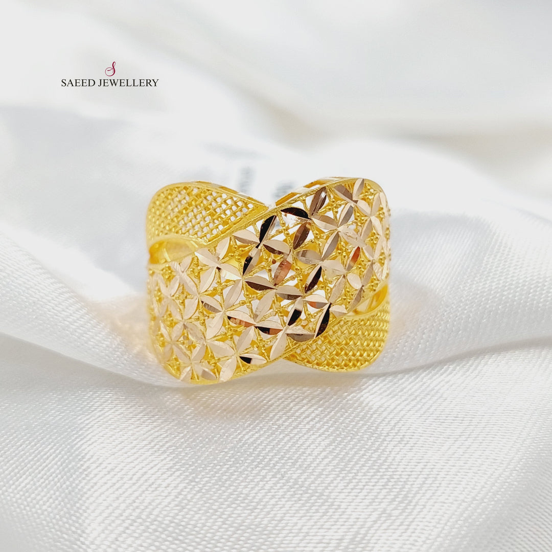 21K Gold X Style Engraved Ring by Saeed Jewelry - Image 1