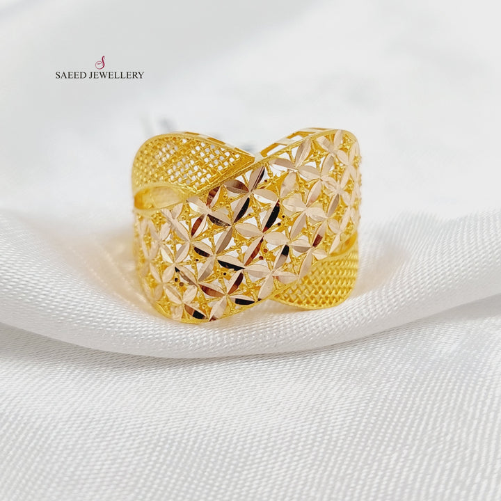 21K Gold X Style Engraved Ring by Saeed Jewelry - Image 3