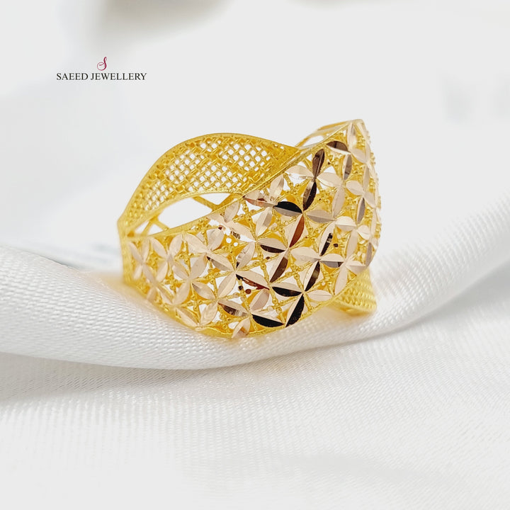 21K Gold X Style Engraved Ring by Saeed Jewelry - Image 2