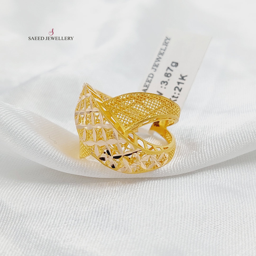 21K Gold X Style Engraved Ring by Saeed Jewelry - Image 3