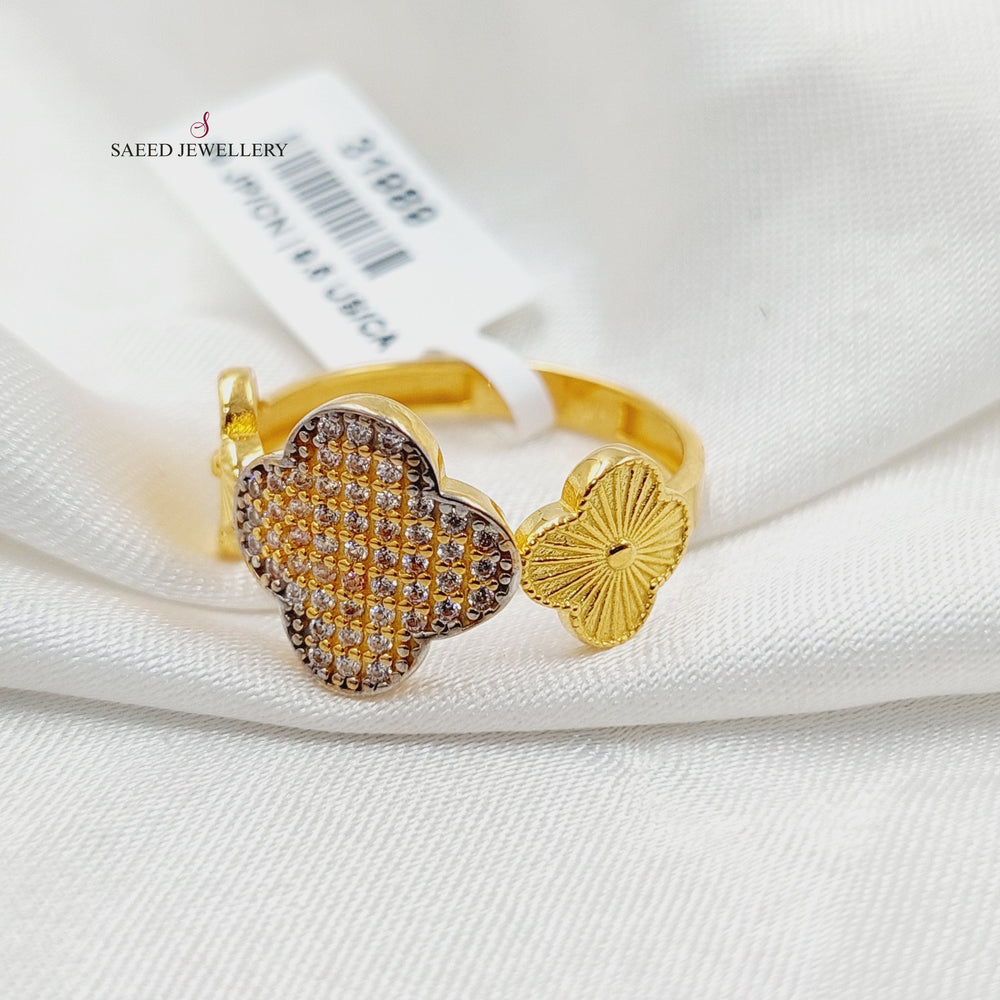 21K Gold Zircon Studded Clover Ring by Saeed Jewelry - Image 2