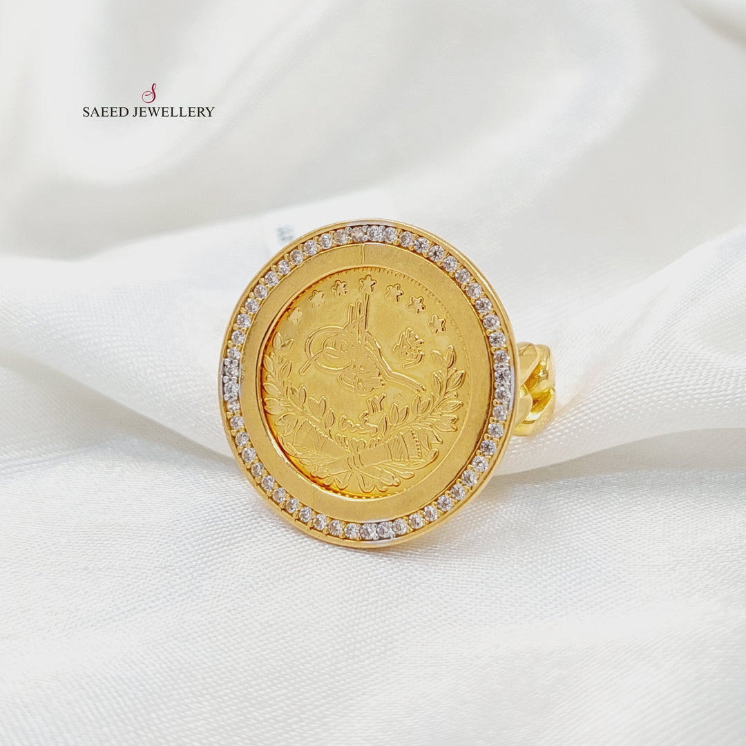 21K Gold Zircon Studded Rashadi Ring by Saeed Jewelry - Image 2