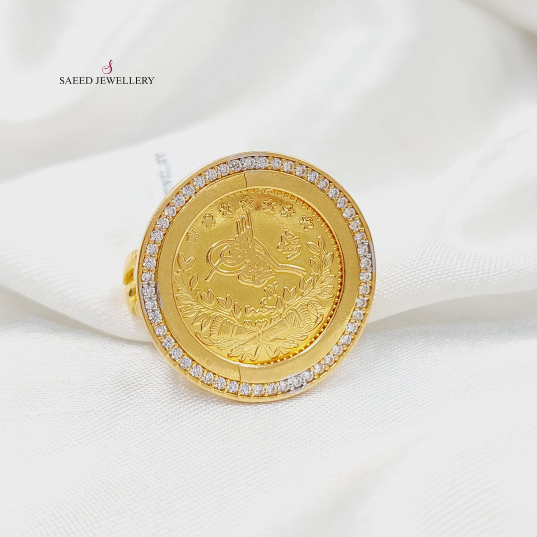 21K Gold Zircon Studded Rashadi Ring by Saeed Jewelry - Image 3