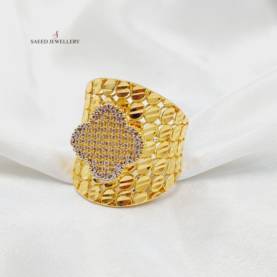 21K Gold Zircon Studded Clover Ring by Saeed Jewelry - Image 3