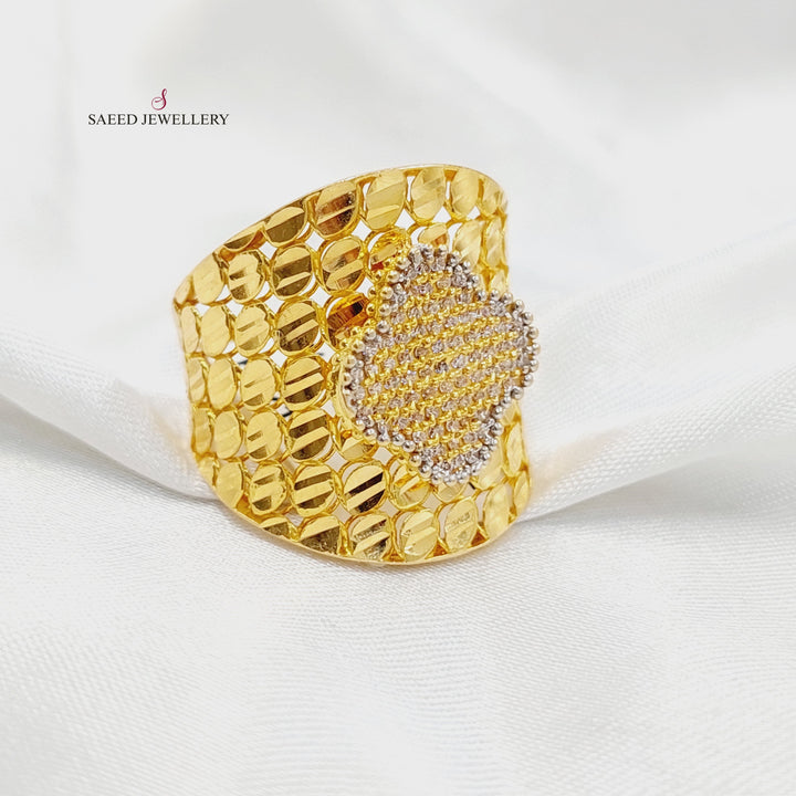 21K Gold Zircon Studded Clover Ring by Saeed Jewelry - Image 2