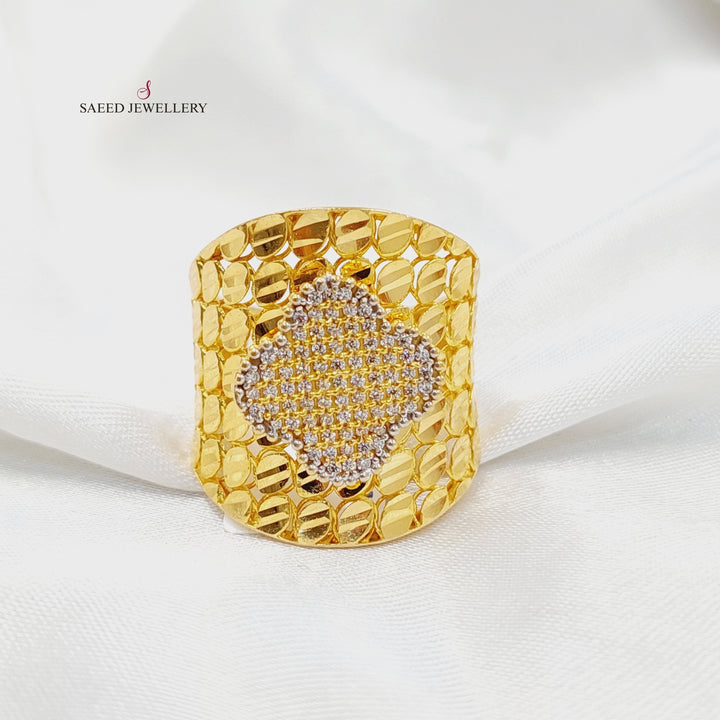 21K Gold Zircon Studded Clover Ring by Saeed Jewelry - Image 1