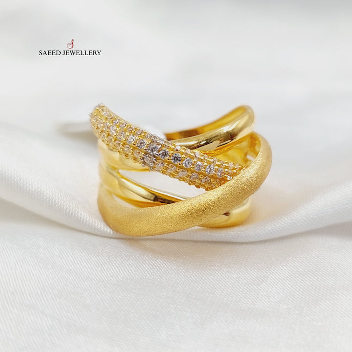 21K Gold Zircon Studded X Style Ring by Saeed Jewelry - Image 2