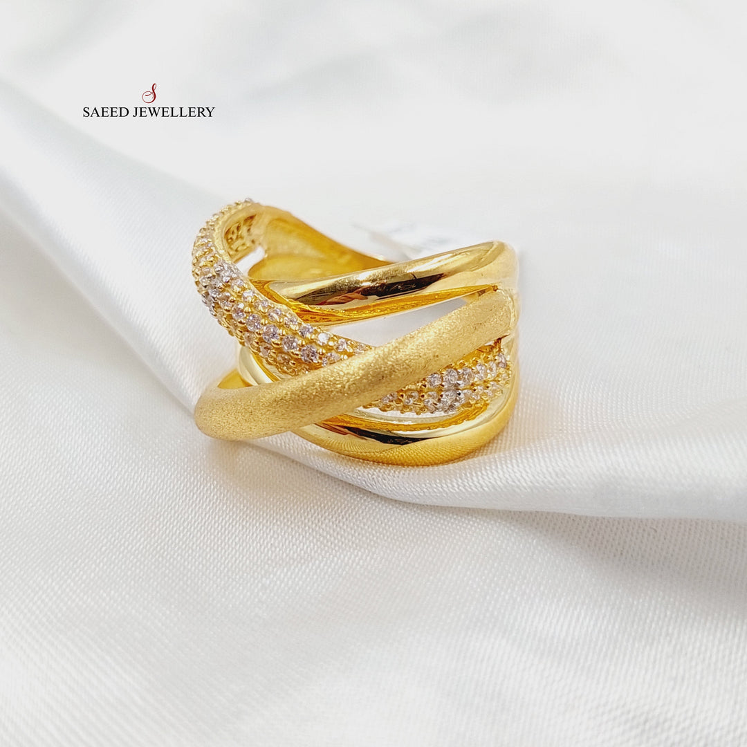 21K Gold Zircon Studded X Style Ring by Saeed Jewelry - Image 3