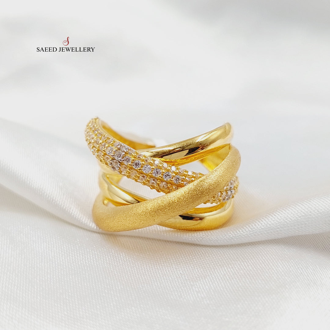 21K Gold Zircon Studded X Style Ring by Saeed Jewelry - Image 1