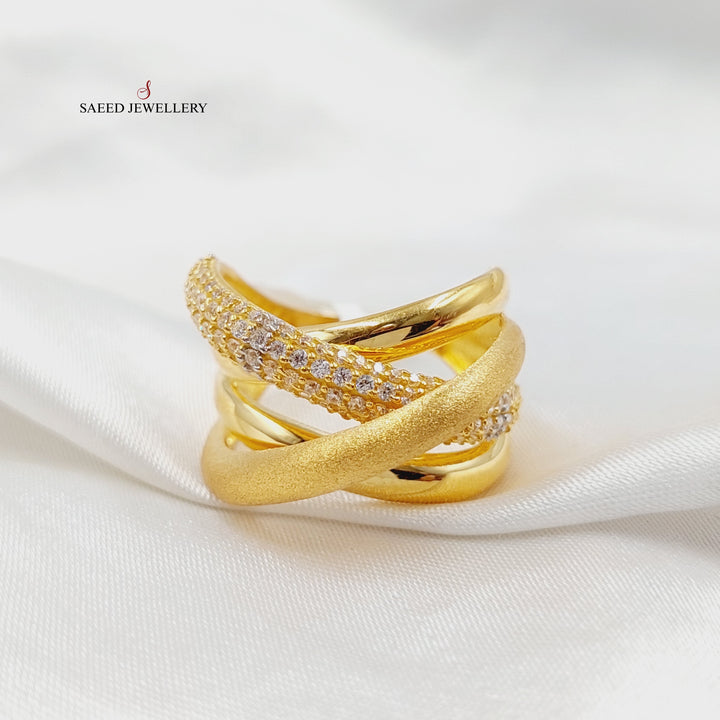 21K Gold Zircon Studded X Style Ring by Saeed Jewelry - Image 1