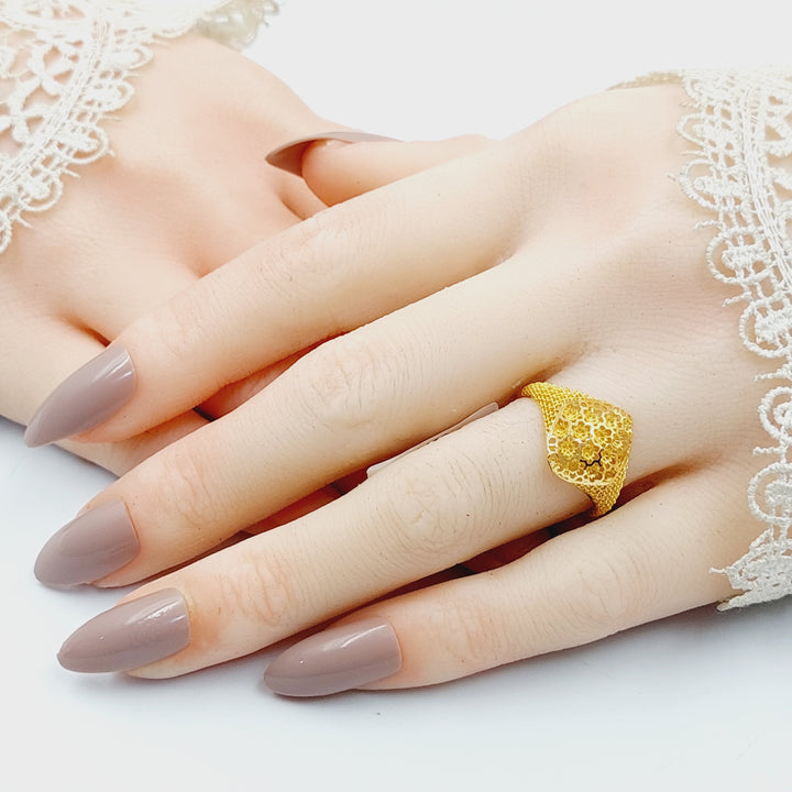 21K Gold Deluxe Engraved Ring by Saeed Jewelry - Image 4