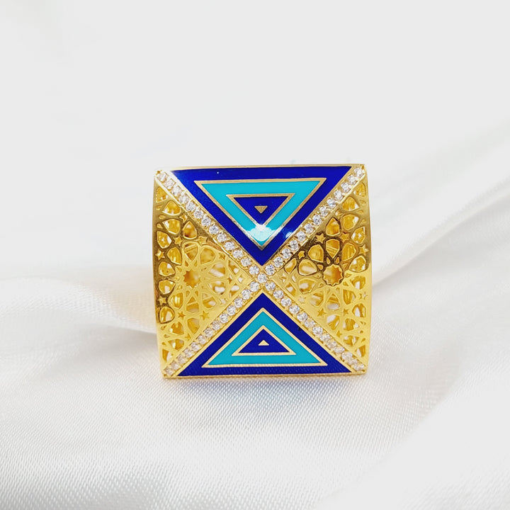 21K Gold Enameled & Zircon Studded Pyramid Ring by Saeed Jewelry - Image 3