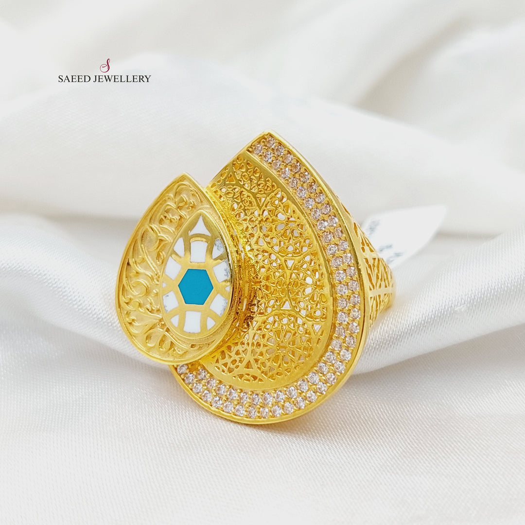 21K Gold Enameled & Zircon Studded Islamic Ring by Saeed Jewelry - Image 1