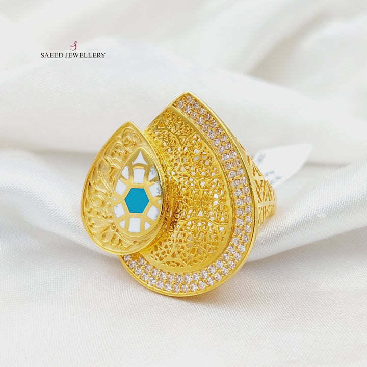 21K Gold Enameled & Zircon Studded Islamic Ring by Saeed Jewelry - Image 1