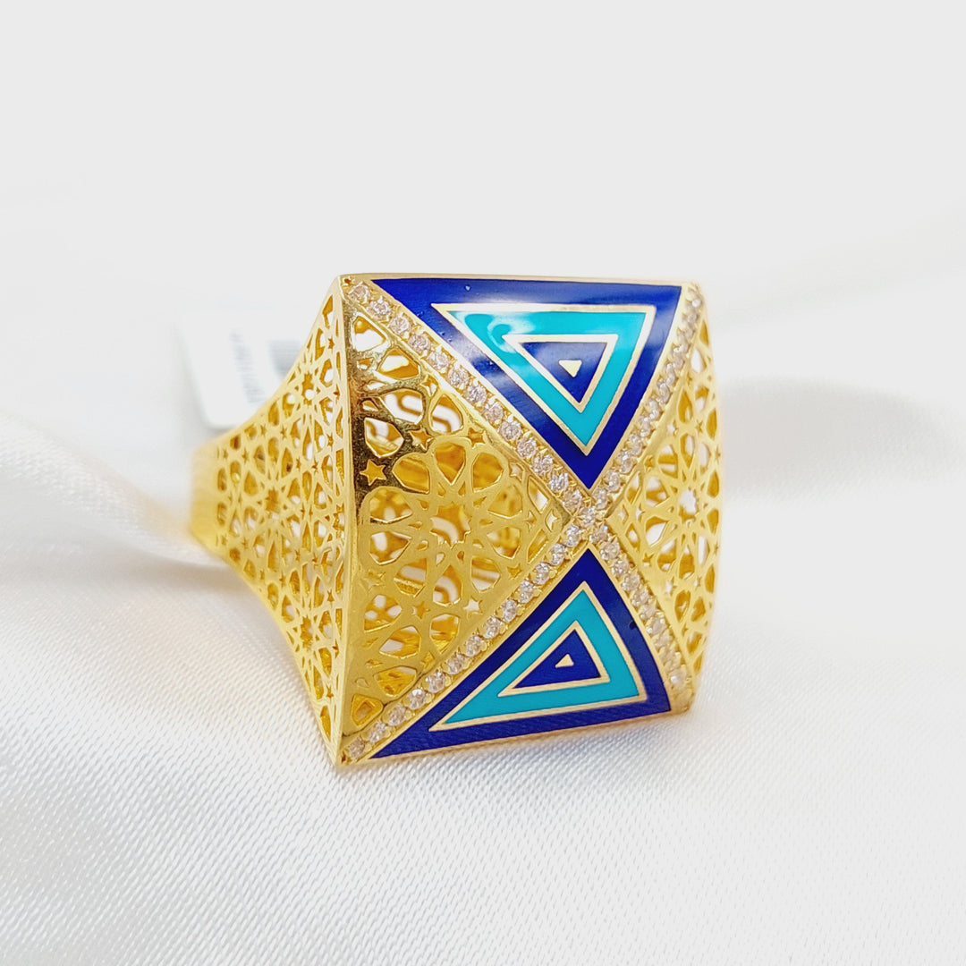 21K Gold Enameled & Zircon Studded Pyramid Ring by Saeed Jewelry - Image 1