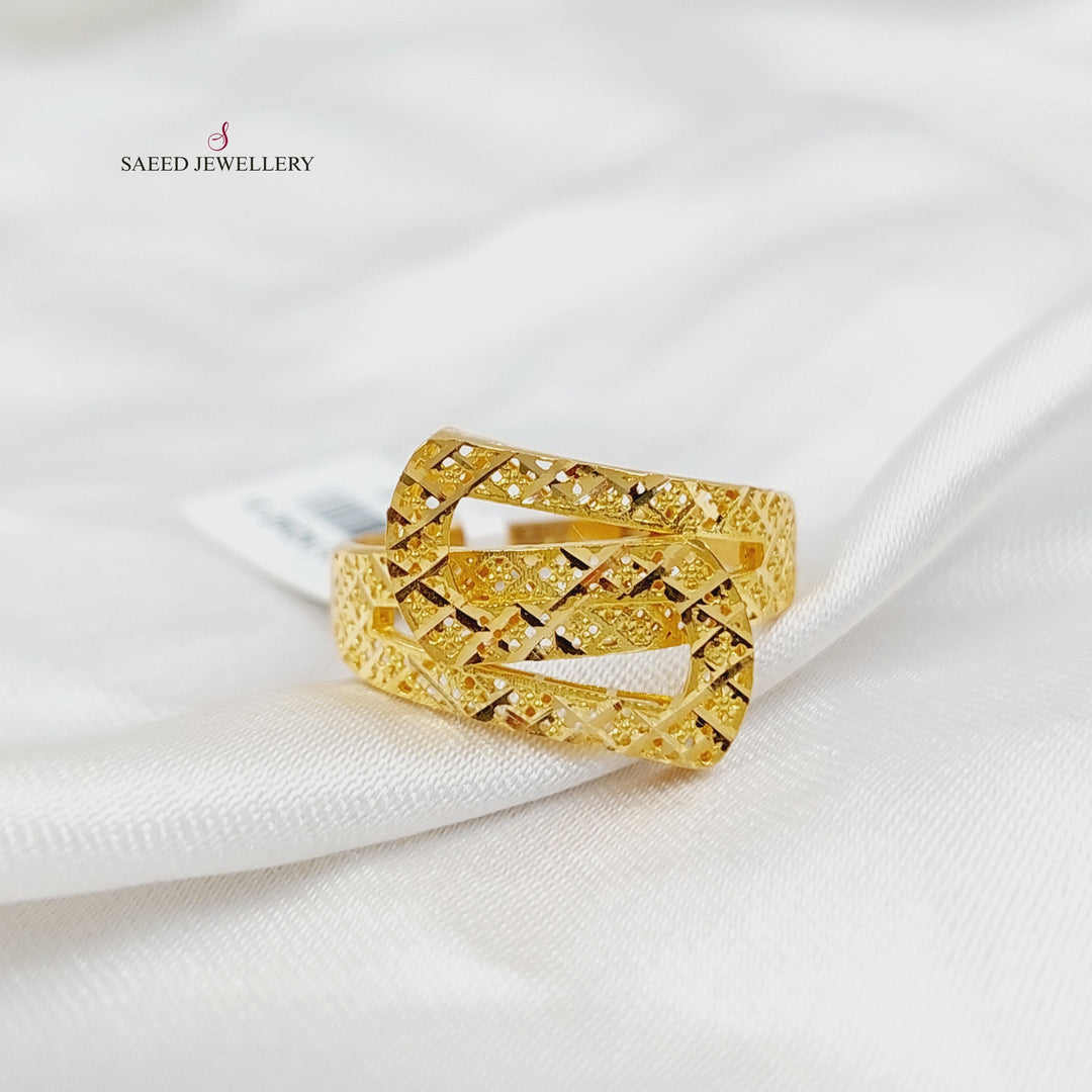 21K Gold Engraved Belt Ring by Saeed Jewelry - Image 1