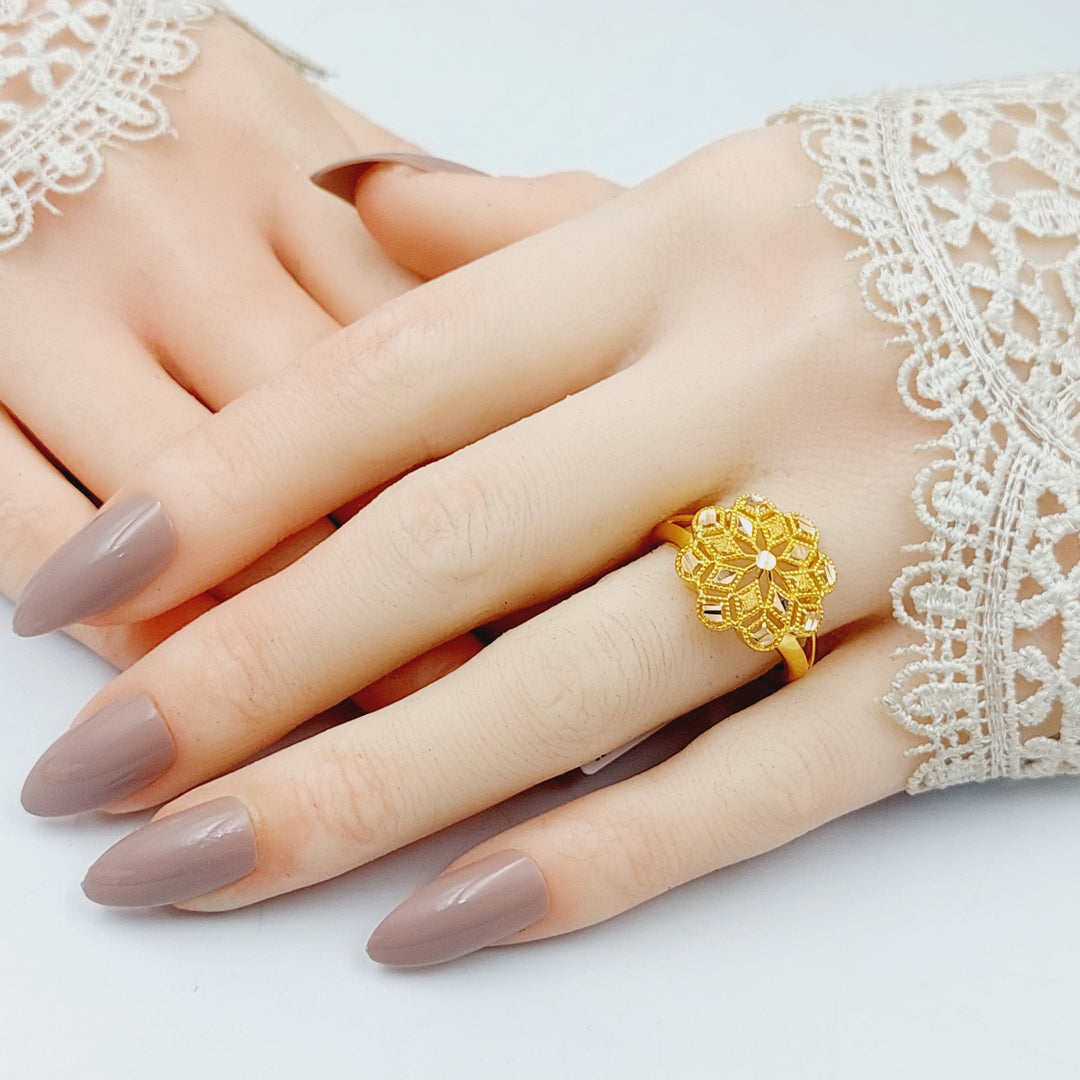 21K Gold Engraved Rose Ring by Saeed Jewelry - Image 4