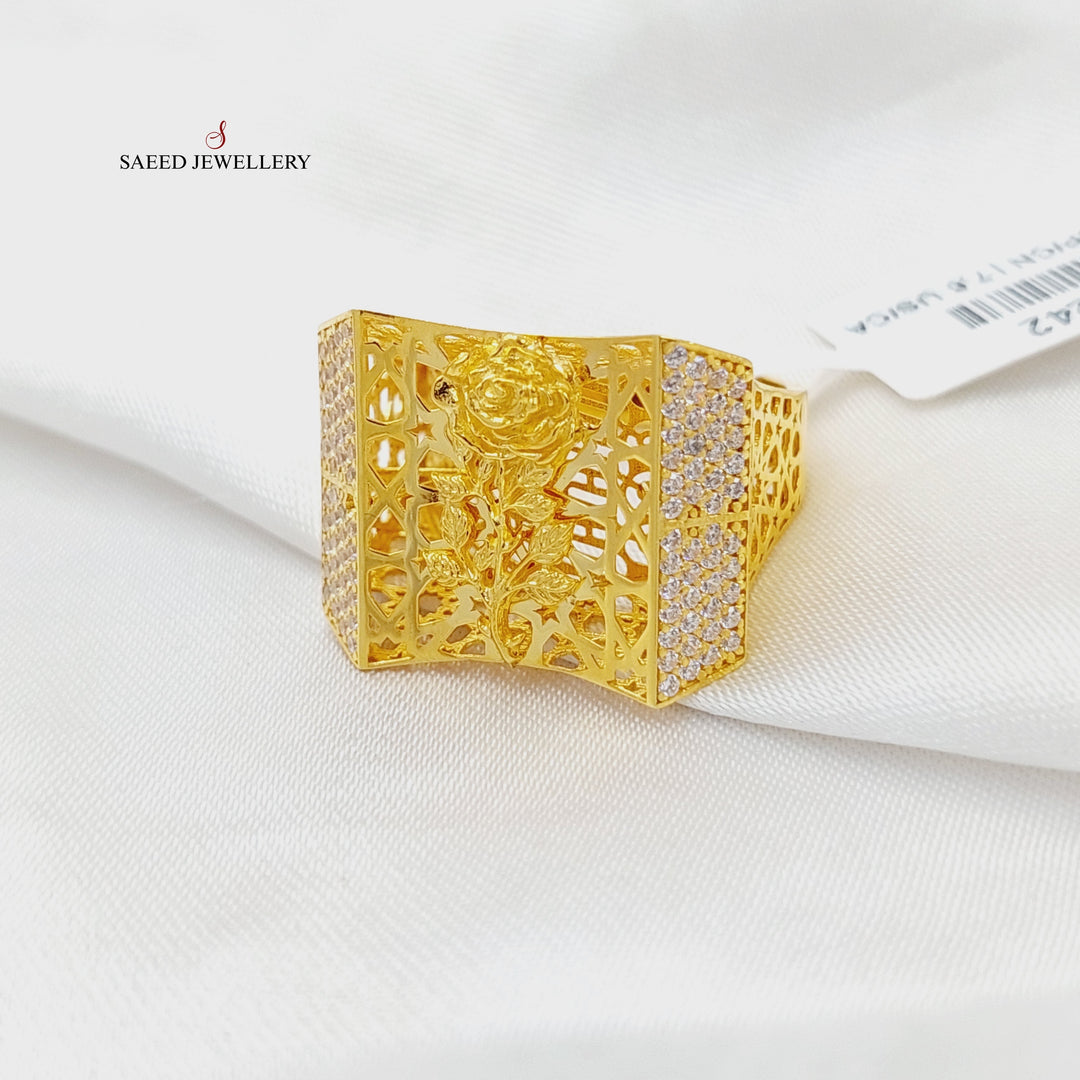 21K Gold Zircon Studded Deluxe Ring by Saeed Jewelry - Image 1