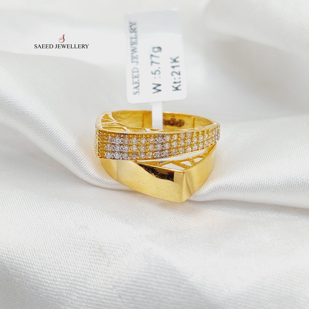 21K Gold Zircon Studded Deluxe Ring by Saeed Jewelry - Image 3