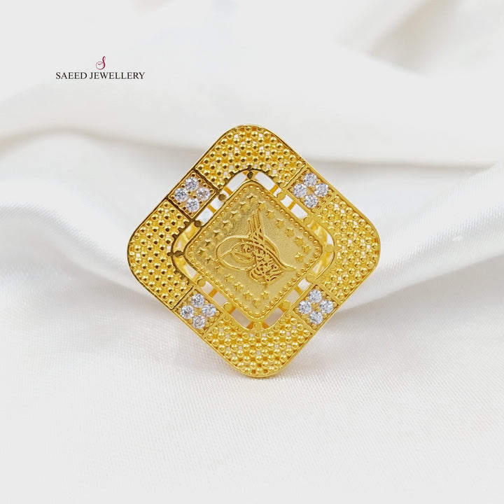 21K Gold Zircon Studded Rashadi Ring by Saeed Jewelry - Image 1