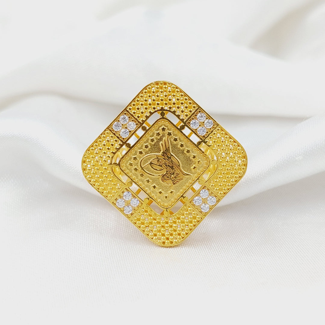 21K Gold Zircon Studded Rashadi Ring by Saeed Jewelry - Image 3