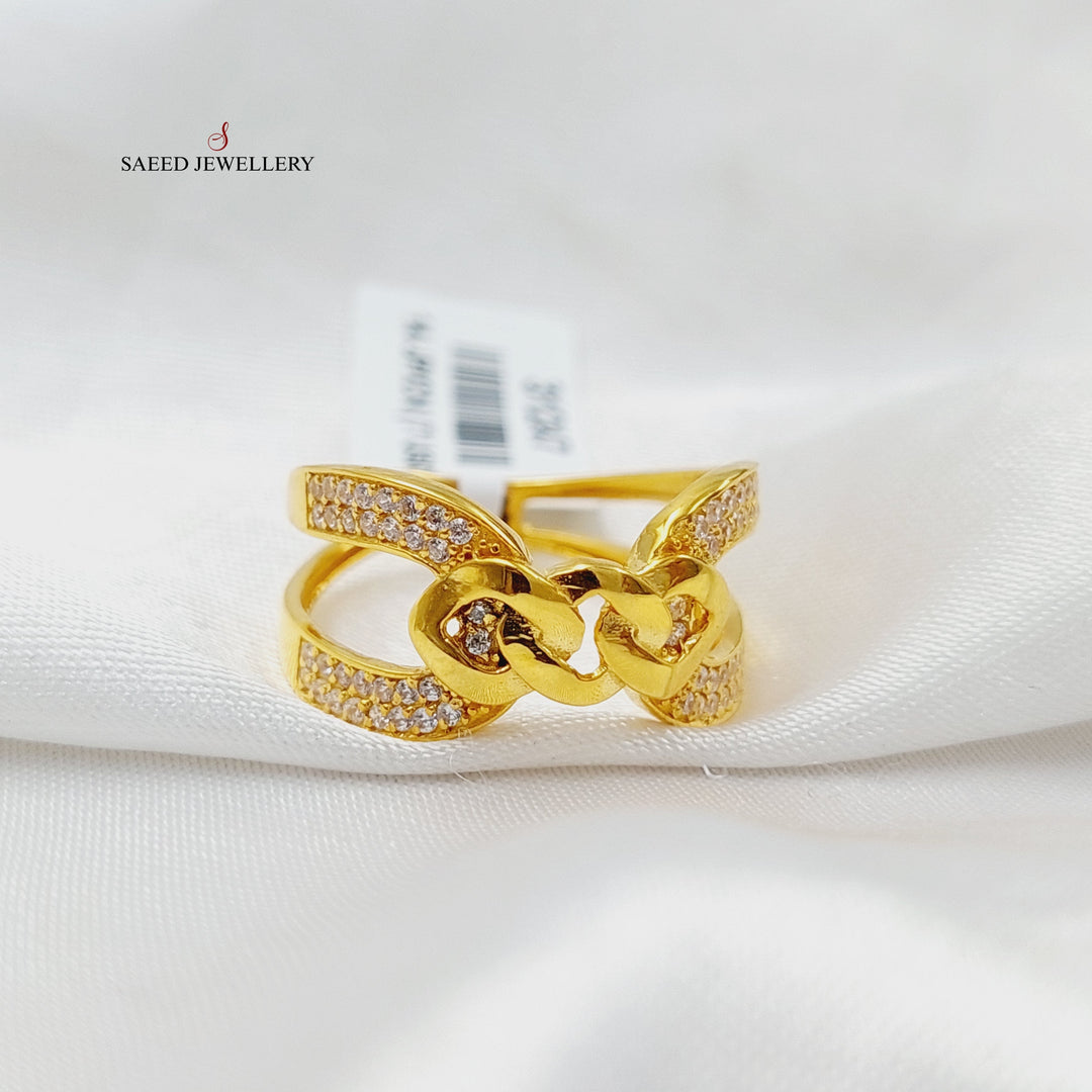 21K Gold Zircon Studded X Style Ring by Saeed Jewelry - Image 4