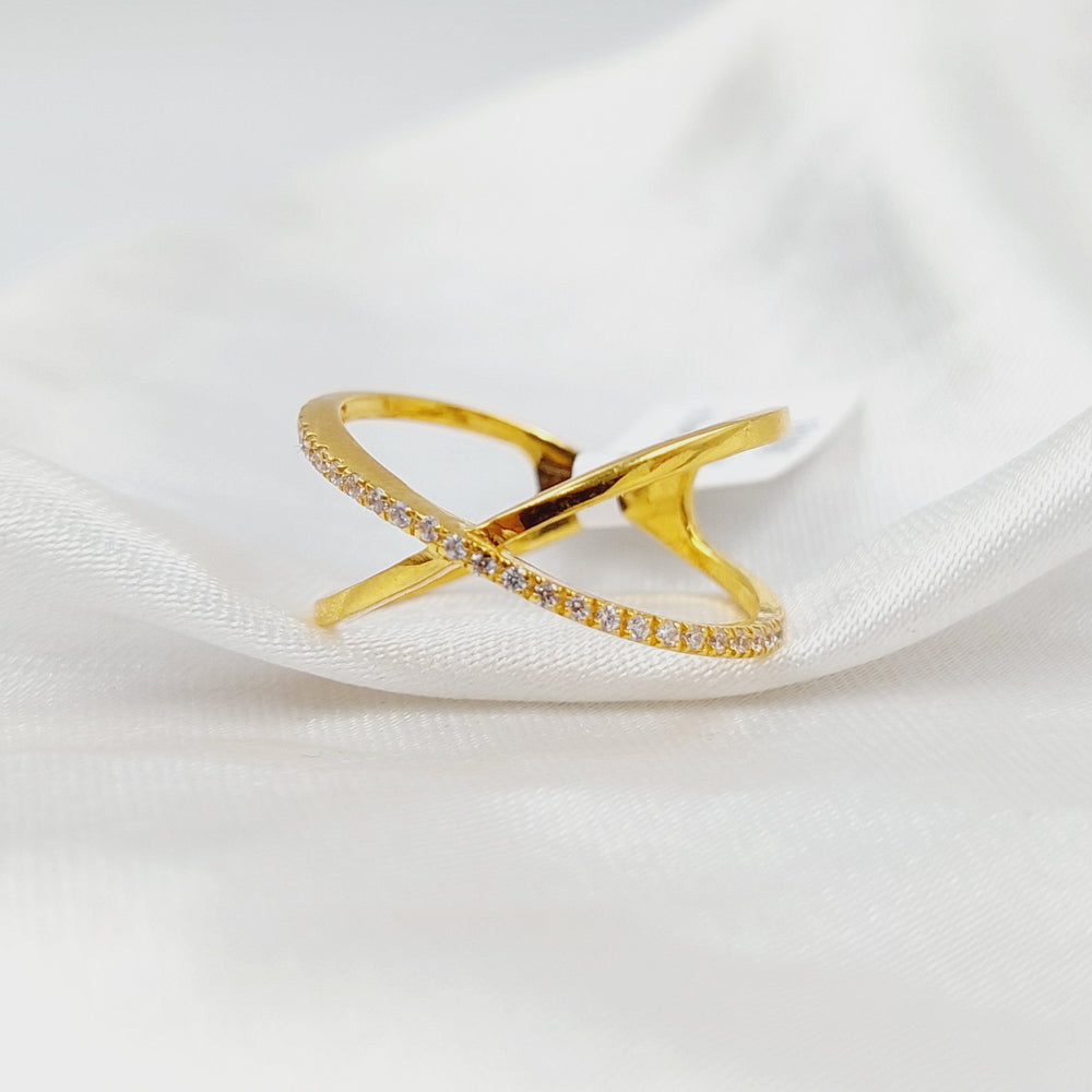 21K Gold Zircon Studded X Style Ring by Saeed Jewelry - Image 2