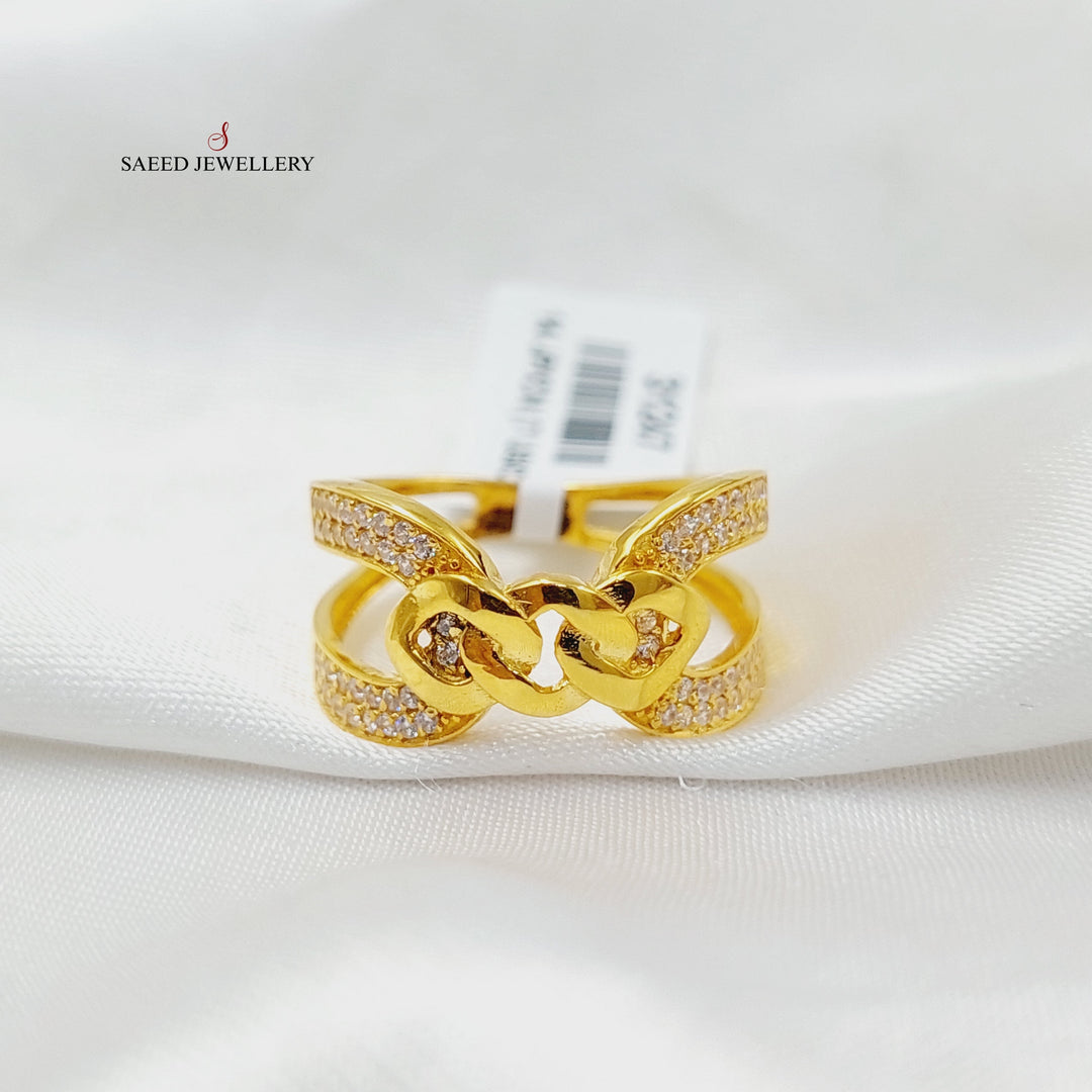 21K Gold Zircon Studded X Style Ring by Saeed Jewelry - Image 1