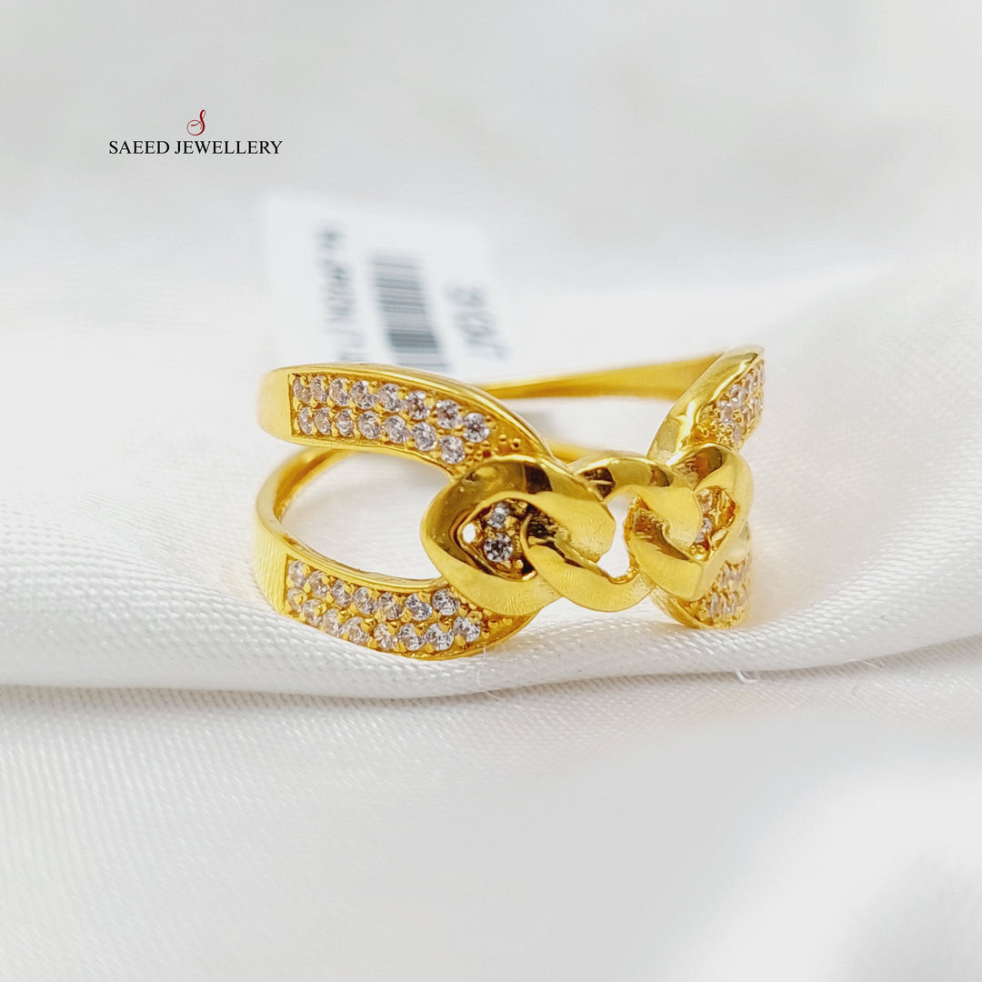 21K Gold Zircon Studded X Style Ring by Saeed Jewelry - Image 3