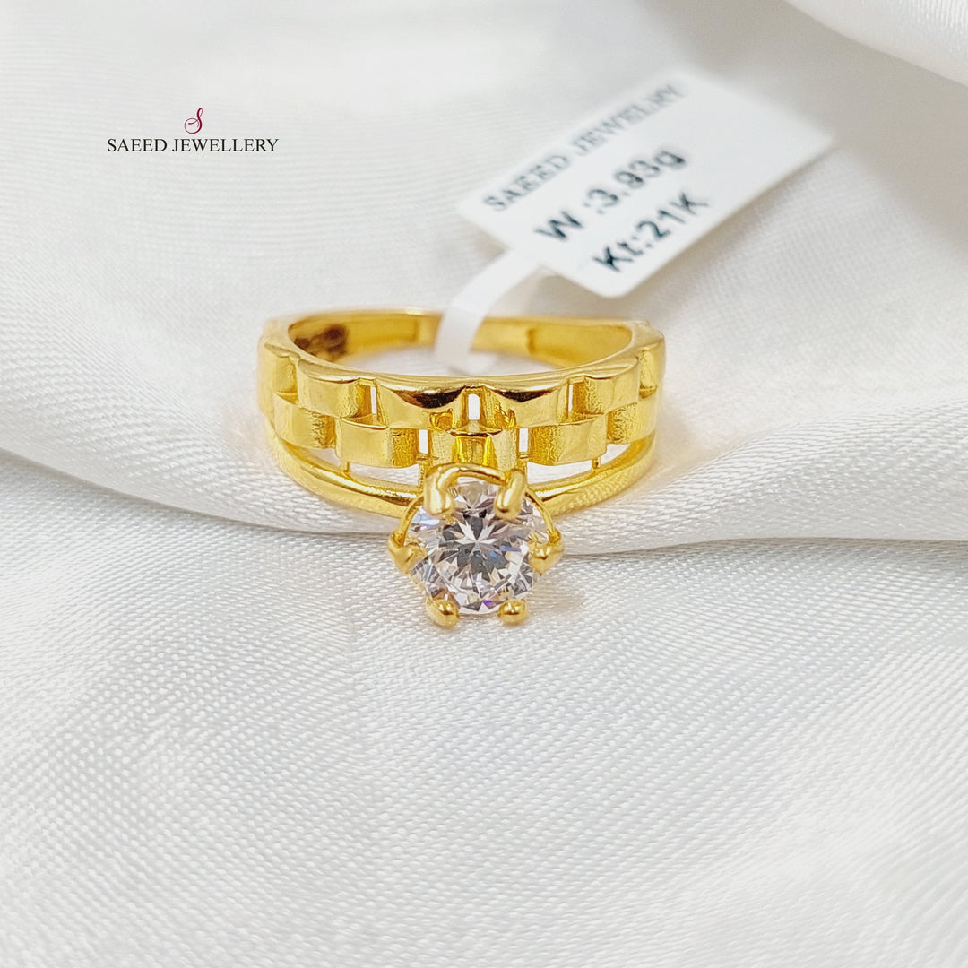 21K Gold Zircon Studded Twins Solitaire Engagement Ring by Saeed Jewelry - Image 3