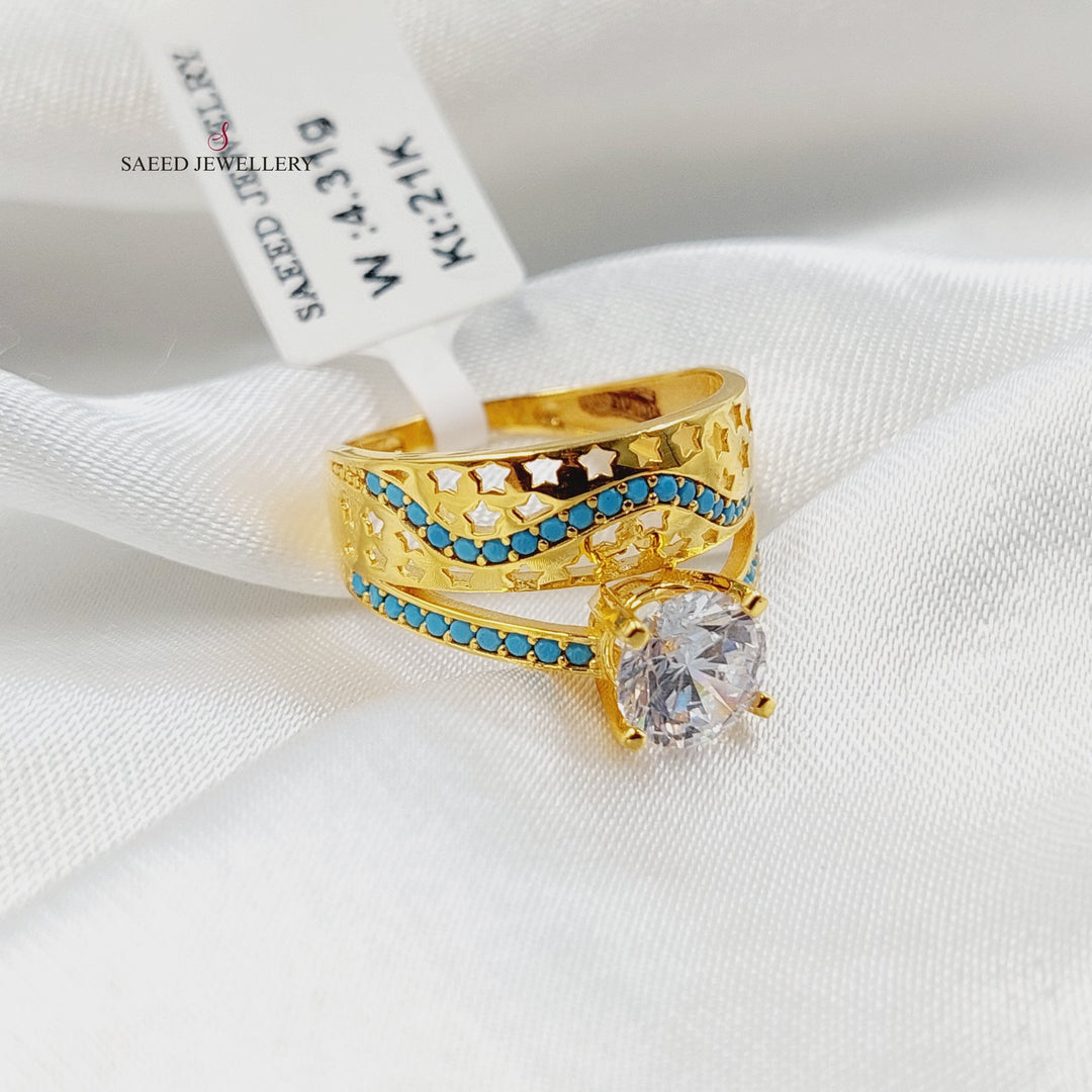 21K Gold Zircon Studded Twins Wedding Ring by Saeed Jewelry - Image 2