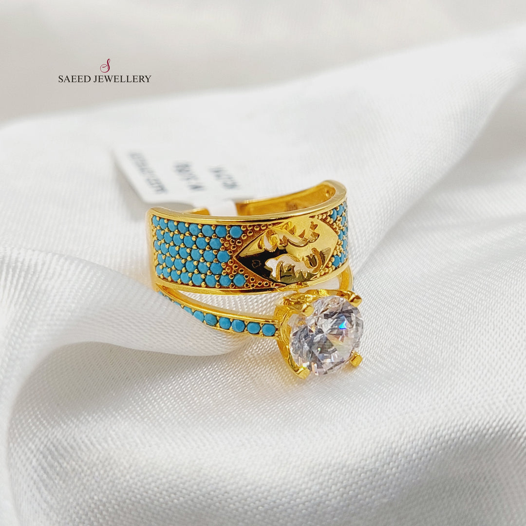 21K Gold Zircon Studded Twins Wedding Ring by Saeed Jewelry - Image 2