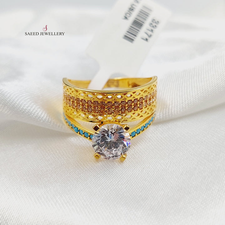 21K Gold Zircon Studded Twins Wedding Ring by Saeed Jewelry - Image 3