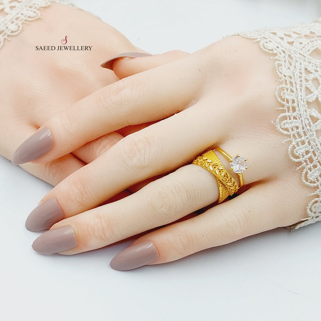 21K Gold Solitaire Twins Wedding Ring by Saeed Jewelry - Image 5