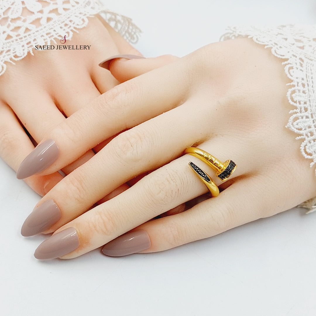 21K Gold Zircon Studded Nail Ring by Saeed Jewelry - Image 4