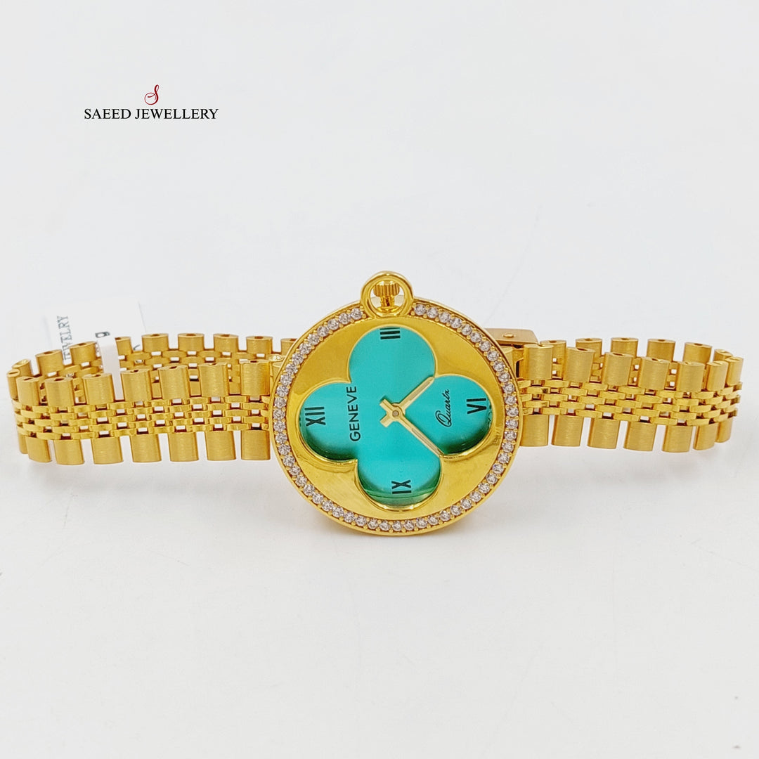 21K Gold Luxury Watch Clover Bracelet by Saeed Jewelry - Image 3