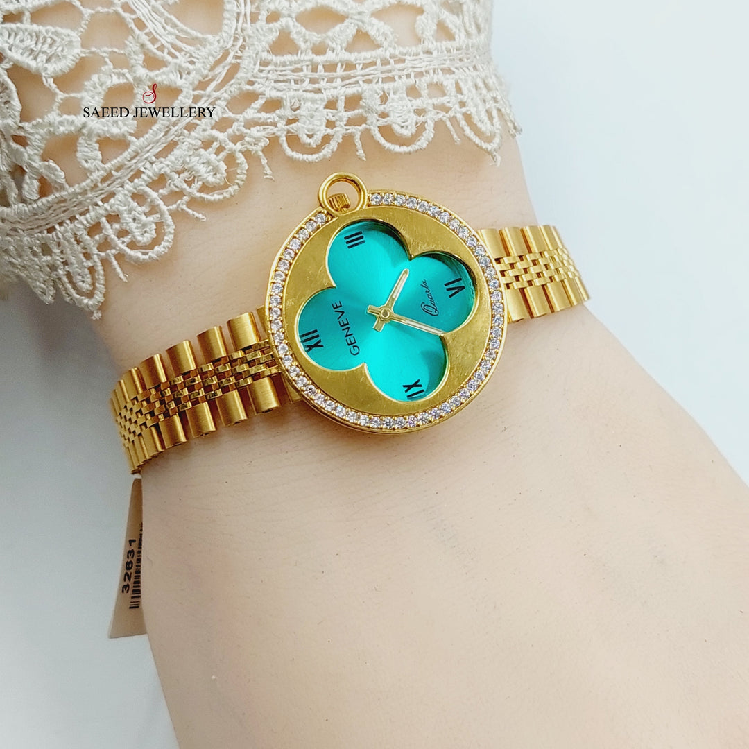 21K Gold Luxury Watch Clover Bracelet by Saeed Jewelry - Image 2