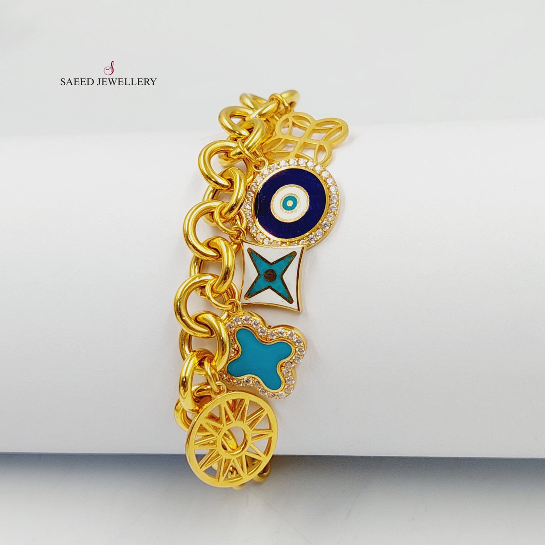 21K Gold Enameled & Zircon Studded Dandash Bracelet by Saeed Jewelry - Image 4