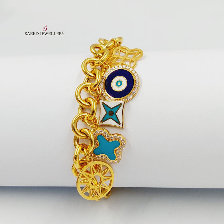 21K Gold Enameled & Zircon Studded Dandash Bracelet by Saeed Jewelry - Image 4