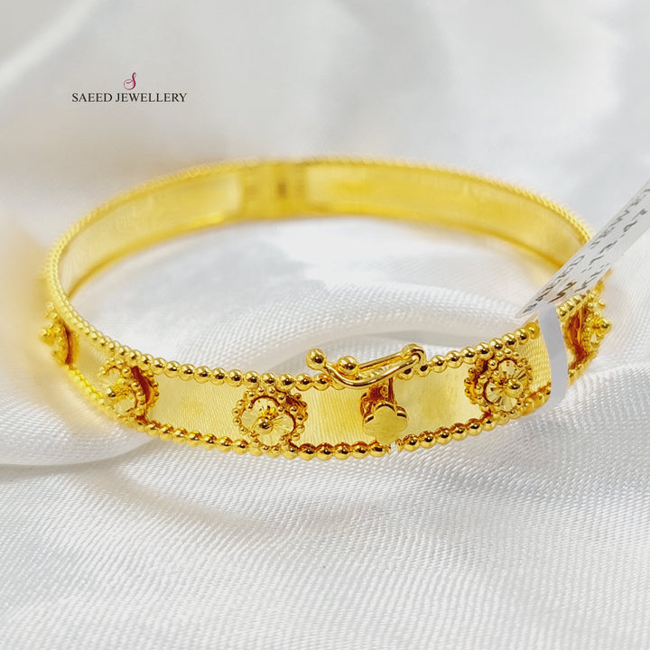 21K Gold 8mm Clover Bangle Bracelet by Saeed Jewelry - Image 5