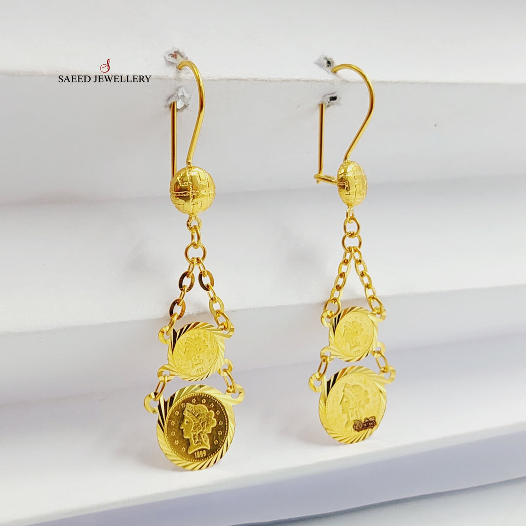 21K Gold Rashadi Eighths Earrings by Saeed Jewelry - Image 2