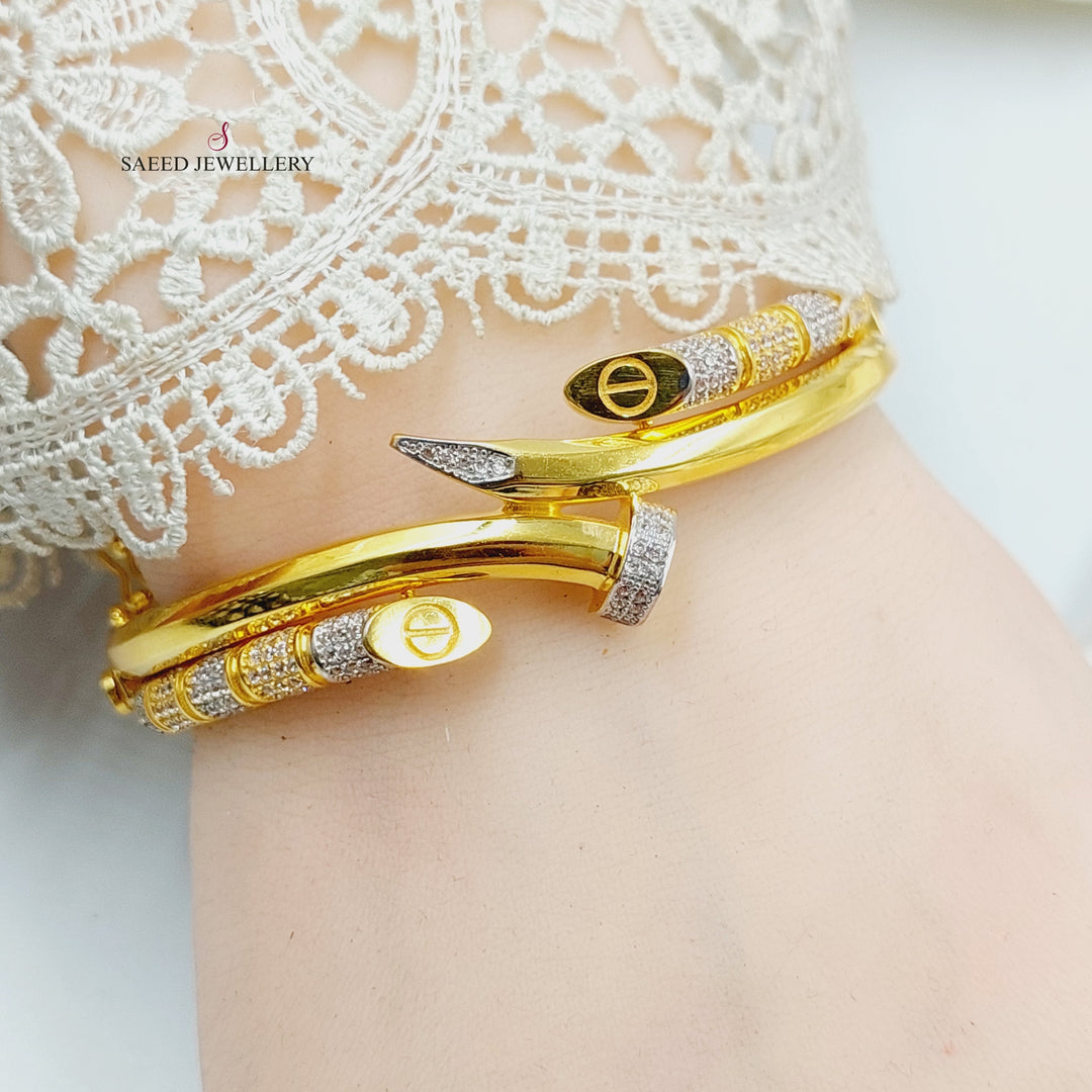 21K Gold Zircon Studded Nail Bangle Bracelet by Saeed Jewelry - Image 3